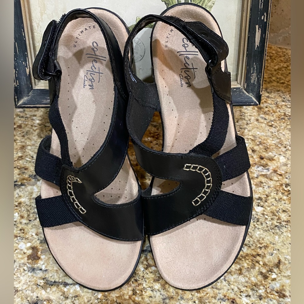 Clarks Leisa Joy Black Womens Sandals, EUC size 6